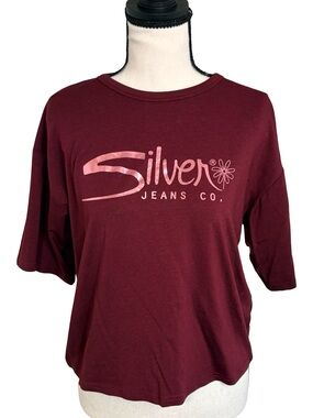 Silver Jeans Co Burgundy Cropped Graphic Tee Size M Y2K Logo T-Shirt